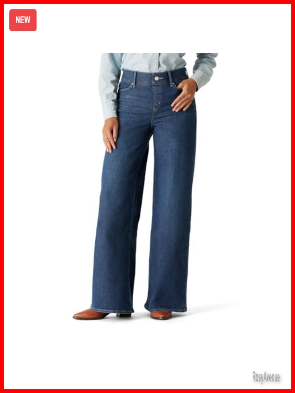 Wide Leg Pull-On Jeans with Shaping Tummy Panel, Mid Rise, Stretch